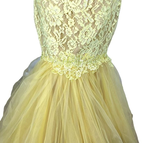 Tarik Ediz Yellow Floral Lace Plunge Neckline Cap Sleeve Mermaid Dress Size 8 - Picture 3 of 16
